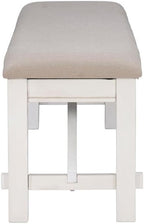 Pemberly Row 60" Wood/Fabric Bench, Smokey White Finish, Beige Upholstery, Transitional Style, Stain-Resistant Seat, Durable Construction, Comfortable Seating for Kitchen or Dining Room