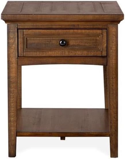 BOWERY HILL Traditional Rectangular End Table, Toasted Nutmeg Finish, 24" H x 20" W x 26" D, Solid Wood with 1 Drawer and Fixed Bottom Shelf, Aged Bronze Hardware, Living Room or Bedroom Side Table