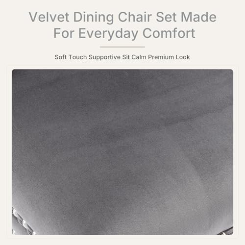 Gray Velvet Dining Chairs Set of 6, Fabric Upholstered Kitchen & Dining Room Chair, Tufted Mid Century Modern Dinning Room Chairs, High Back, Wood Legs, Sillas de Comedor