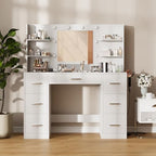 Furmax Vanity Desk with LED Mirror,Power Outlet,7 Drawers Makeup Table | LED Lighted Mirror & Built-in Outlet,7 Drawers and 6 Shelves,Organized Makeup Storage for Bedroom,White