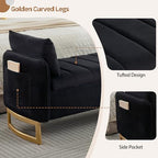 66" End of Bed Storage Bench King Size, Storage Benches for Bedroom, Black | Velvet Upholstered Foot of Bed Bench, Storage Ottoman Benches with Golden Legs, Pillows and Side Pockets for Window, Entryway