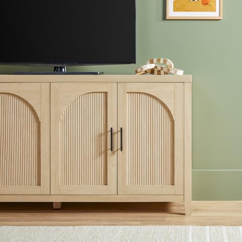 Walker Edison Sasha 4-Door Reeded Sideboard Buffet with Cord Management, 60 Inch, Coastal Oak