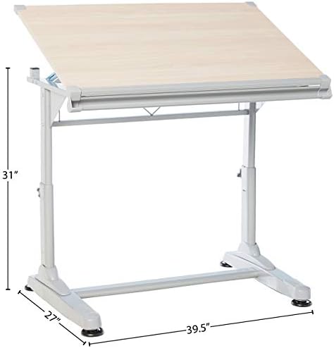 Stand Up Desk Store Adjustable Height and Angle Drafting Table Drawing Desk with Large Surface (Silver Frame/Birch Top, 40" W X 26" D)