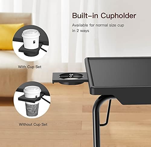 HUANUO TV Trays Set of 2, TV Tray with 6 Height & 3 Tilt Adjustments, Black | 21.53" - 28.74" Height Range, Foldable, Cup Holder, Crossbar for Stability, for Eating, Working, Drawing on Sofa, Bed