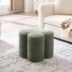Zesthouse Flower Pouf Ottomans Foot Rest Set of 2, Linen Poofy Ottomans | Large Ottoman Footstool for Couch, Modern Living Room Stool Seat, Cute Square Vanity Stool for Bedroom, Green Dorm Foot Stool
