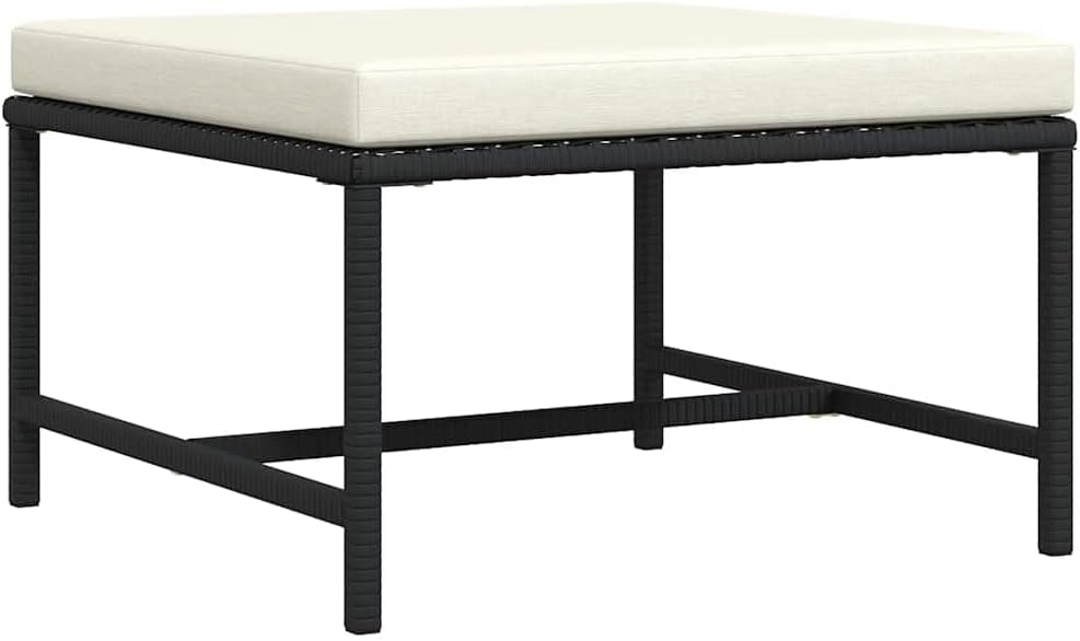 vidaXL Black Poly Rattan Sectional Footrest with Cream White Cushions - Versatile Outdoor Furniture - Steel Frame - Weather-Resistant Material