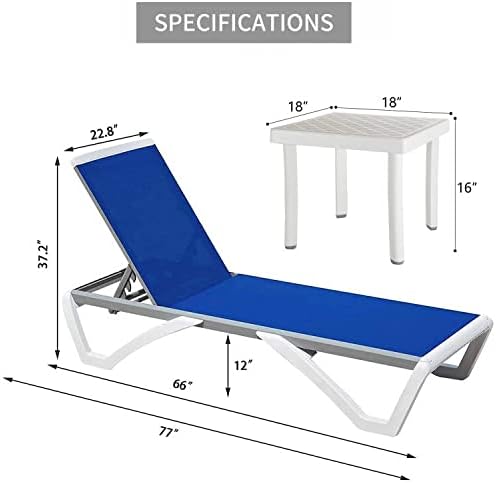 Domi Patio Lounger Chair Outdoor,Pool Lounge Chair, Blue | Adjustable Backrest,Stackable,Aluminum Chaise Lounge for Beach, Yard, Balcony, Poolside