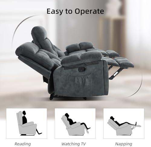 EBELLO 2 Pieces Recliner Sofa Couch Furniture Set, Overstuffed Reclining Loveseat Recliner Couch and Wide 3PC Bonded Sofa Set for Living Room, Dark Greenish-Grey