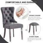 Leather Dining Chairs, Upholstered Dining Room Chairs, Grey, Set of 6 | Dining Chairs Set of 6, Leather Fabric, High Wing Back, Metal Pull Ring, Wood Frame, Mid Century Modern