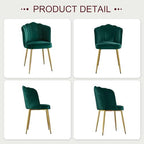 VECELO Velvet Dining Chairs Set of 2, Modern Upholstered Kitchen Chairs with Thick Cushions, Curved Padded Backrest and Metal Legs, for Kitchen, Dining Room, Living Room, Green