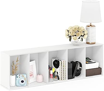 Furinno LUDER Book Shelf, 5-Tier Bookshelf, Bookcase with Open Shelves, 9.4 x 15.8 x 52, Easy Assembly, for Living Room, Bedroom, Home Office, White