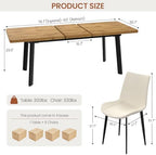 63"-78.7" Expandable Dining Room Table Set for 4-8 People, Walnut | Removable Extension Leaf, Durable MDF Rectangle Top, 6 Beige Sleek Faux Leather Chairs, Heavy Duty Modern Kitchen Table Set