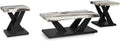 BOWERY HILL Coffee Table Set, 3-Piece, Faux White Marble Tops, Black Wood Frames, Built-in Casters, Includes 1 Coffee Table and 2 End Tables, Contemporary Living Room Furniture Set