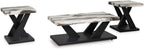 BOWERY HILL Coffee Table Set, 3-Piece, Faux White Marble Tops, Black Wood Frames, Built-in Casters, Includes 1 Coffee Table and 2 End Tables, Contemporary Living Room Furniture Set