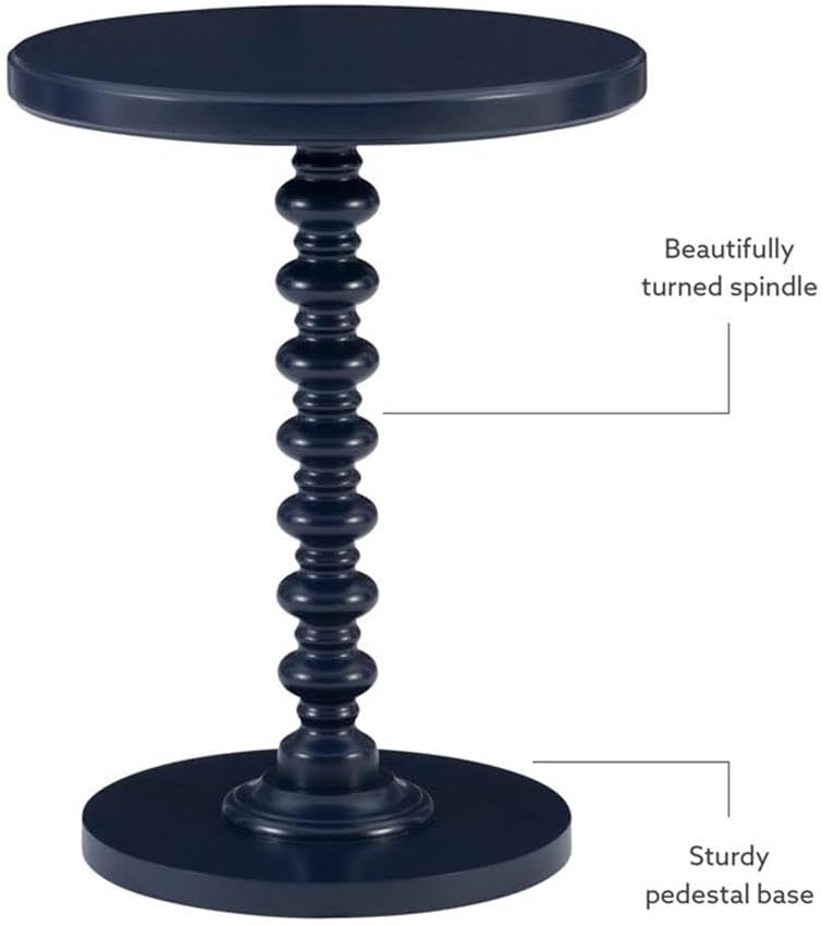 MAKLAINE Modern Transitional Round Spindle Side Table, 17 in Diameter, Navy Blue Painted Rubberwood, Sturdy Pedestal Base, Accent Table for Living Room, Entryway or Bedroom Use