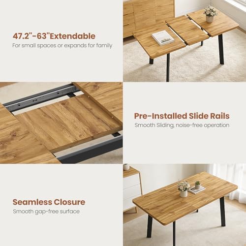 47.2"-63" Expandable Dining Room Table Set for 4-8 People, Walnut | Removable Extension Leaf, Durable MDF Rectangle Top, 6 Brown Sleek Faux Leather Chairs, Heavy Duty Modern Kitchen Table Set