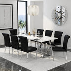 Asday Black and Silver Dining Chairs Set of 2, Modern Faux Leather Upholstered Dining Room Chairs with High Back and Metal Chrome Legs for Kitchen, Living Room, Restaurant, Apartment