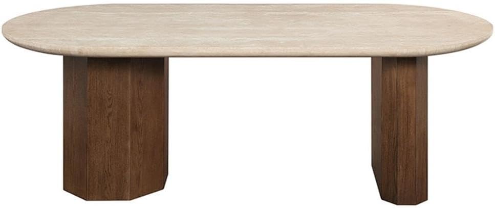 Acme Leonardo Dining Table in Travertine Top & Dark Oak