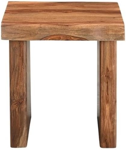 Pemberly Row Solid Wood 3-Piece Table Set, Live Edge Sheesham Hardwood, Brown Finish, Includes Coffee Table, Console Table, and Square End Table, Modern Double Pedestal Base, Rustic Living Room