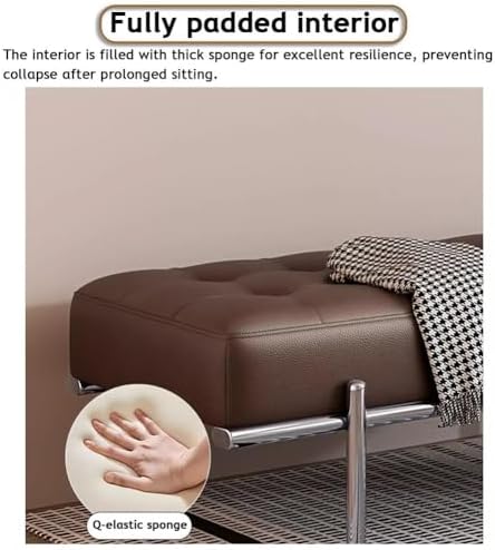 Etlegor Faux Leather Entryway Bench, Minimalist Bed-end Bench with Stainless Steel Legs for Entry, Hallway, Living Room, Bedroom, Walk-in Closet(Green,100x44.5x40cm)