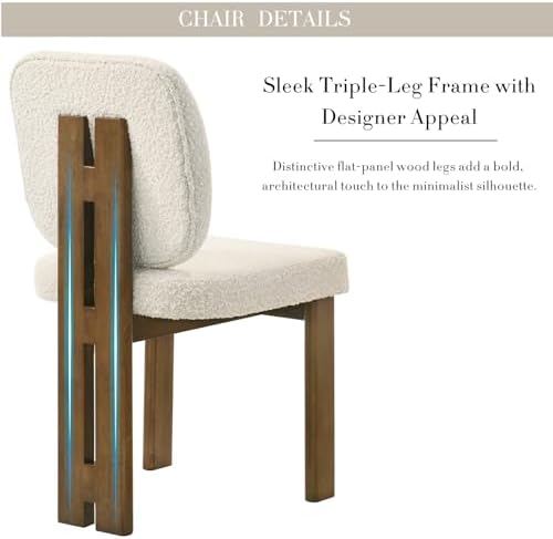 CIMOTA Modern Boucle Dining Chairs Set of 4, Upholstered Armless Side Chairs with Ergonomic Curved Back/Walnut Wood Legs, Mid-Century Accent Chairs for Kitchen or Dining Room, Beige