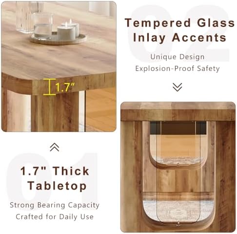 64.5" Dining Room Table Set for 6, Farmhouse Wood Kitchen Table with Decorative Pedestal Legs & 6 Tufted Velvet Chairs,Modern Luxury Dining Table Set for 6 for Dinner & Gatherings