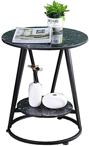 Telephone Table, Mini Side Table Nordic Living Room Sofa Corner Table Black Iron Art Small Round Table 2-Tier Storage Shelf Balcony Coffee Table,19.6"×23.2"(