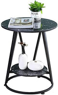 Telephone Table, Mini Side Table Nordic Living Room Sofa Corner Table Black Iron Art Small Round Table 2-Tier Storage Shelf Balcony Coffee Table,19.6"×23.2",Black