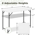 4ft Folding Table with Adjustable Height, 2-Level Foldable Table with HDPE Top & Steel Legs, Portable 4 Foot Folding Table for Picnic, Party, Craft, Indoor Outdoor Use, White