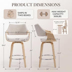 26'' Modern Barrel Swivel Counter Stools Counter Height Swivel Bar Stools with Backs Set of 4, Beige Chenille Upholstered Bar Height stools, Farmhouse Solid Wood Barstools for Kitchen Island, Home Bar