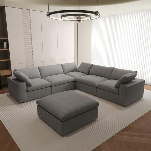 JACH V Shape Couches Sectional for Living Room, Modular Convertible Sofa Couch with Chaise Ottoman, Couch Cushion Covers Removable, Comfy Sofas for Living Room, Bedroom, Apartment (Grey)