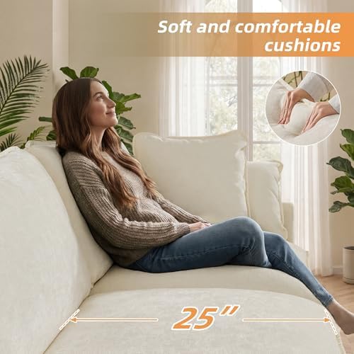 WorthFurni Modular Sectional Sofa with Storage Ottomans,103" L-Shaped Cloud Couch,Comfy Modern Couches with Pillows & Upholstered Deep Seat Cushion for Apartment Living Room Bedroom（Beige）