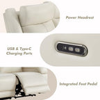 Watson & Whitely Genuine Leather Power Recliner Sofa & Loveseat Set, Cream | Wall Hugger Reclining Sofas, Power Headrest, Center Storage Console, Charging Ports, Cup Holders, Living Room Furniture Set