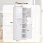 NAFORT Tall Storage Cabinet, Freestanding Cupboard with Adjustable Shelves, Frosted Glass Doors, Anti-Tipping Devices, Multifunctional Floor Cabinet for Bathroom, Dining Room & Living Room (White)