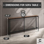 CAPHAUS 63” Narrow Long Console Table for Entryway, Classic Design Sofa Living Room, Skinny Table, Entrance Hallway, Plant Décor Rustic Oak 63-Inch