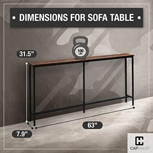 CAPHAUS 63” Narrow Long Console Table for Entryway, Classic Design Sofa Living Room, Skinny Table, Entrance Hallway, Plant Décor Rustic Oak 63-Inch