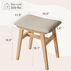 Muwuele Solid Wood Vanity Stool, Compact Makeup Chair with Saddle Cushion, Linen-Covered High Rebound Sponge Seat, Easy Assembly Footstool for Bedroom, Entryway, Home, Natural