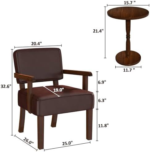 FAGAGA Accent Chairs Set of 2, 2 Solid Wood Armchairs with Table