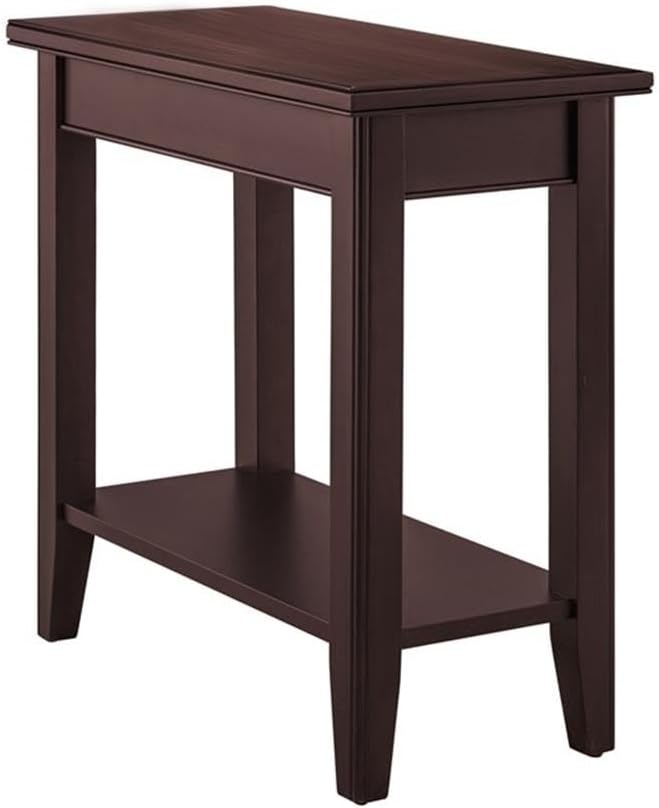 MAKLAINE Solid Wood Rectangular End Table, Chocolate Cherry Finish, 12 x 24 x 24 in, Space-Saving Narrow Design with Lower Shelf, Durable Living Room Side Table for Recliners or Small Spaces