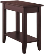 MAKLAINE Solid Wood Rectangular End Table, Chocolate Cherry Finish, 12 x 24 x 24 in, Space-Saving Narrow Design with Lower Shelf, Durable Living Room Side Table for Recliners or Small Spaces