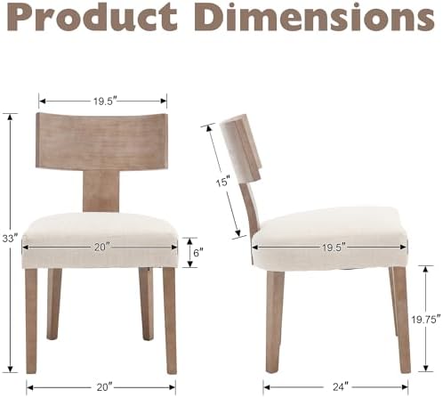 Farmhouse Dining Chairs Set of 6, Mid Century Modern Kitchen Chair Upholstered Natural Color Wooden Chairs with T-Shape Back, Armless Comfy Accent Chairs, Linen Beige
