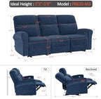 MCombo 87.8" Wall Hugger Power Reclining Sofa with Drop Down Table, 3-Seater Recliner Couch for Small Spaces Living Room RV, USB Ports, Fabric PR635M3 (Navy Blue)