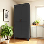 5-Tier Metal Pantry Cabinet, 71" Tall Storage Cabinet with Arched Doors & Adjustable Shelves, Steel Freestanding Utility Cupboard, Black