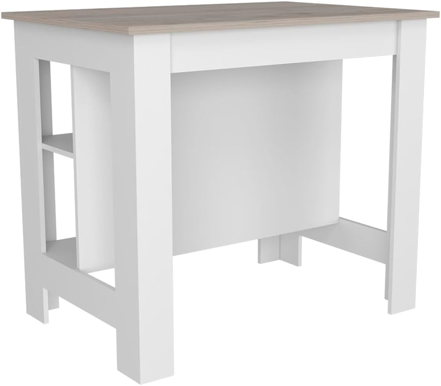 Kitchen Island with Three Shelves Light Gray/White Finish | Tabletop with silver nanoparticles protective film for hygiene