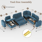 wanan Sectional Sleeper Sofa with Pull Out Couch Bed, 7 Seats Modular U Shaped Cloud Couch with Storage Chaise, Dual Arm Storage & USB Charging, Adjustable Backrest Sofa,Blue Corduroy