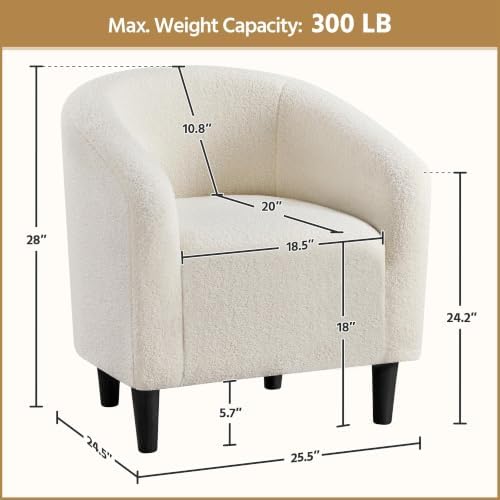 Yaheetech Small 25.5in Wide Sherpa Barrel Accent Chair for Bedroom, Ivory | Compact Cozy Barrel Chairs with a Curved Silhouette, Upholstered Furry Armchair for Small Spaces, Living Room Bedroom Corner
