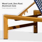 PURPLE LEAF 1 Piece French Patio Chaise Lounge Rattan Teak Frame, Navy | All-weather PE Wicker, Wood-Grain Aluminum Frame, 5 Adjustable Positions, Non-Slip Pads, 440 lbs Capacity, For Pool, Garden