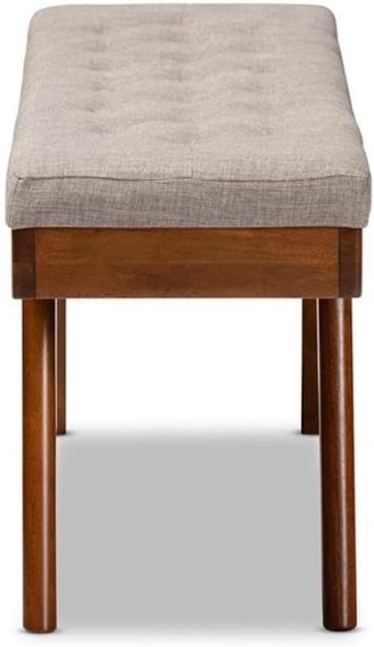 Baxton Studio Alona Mid-Century Modern Light Grey Fabric Upholstered Wood Dining Bench