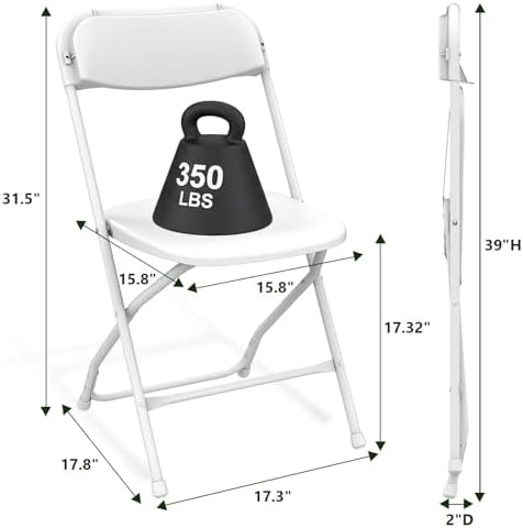 Plastic Folding Chair 10 Pack, White Foldable Chairs with 350 lbs Capacity, Indoor Outdoor Heavy Duty Metal Folding Chairs, Portable Chairs for Home, Office, Party, Wedding,Patio