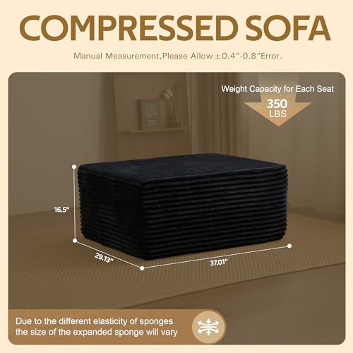 37" Square Cloud Couch Ottoman Footstool, Upholstered Foam Filling Footrest Ottomans for Couch,Large Seat,Soft Fluffy Foot Stool for Living Room Bedroom, No Assembly Required,Black,Plush Corduroy
